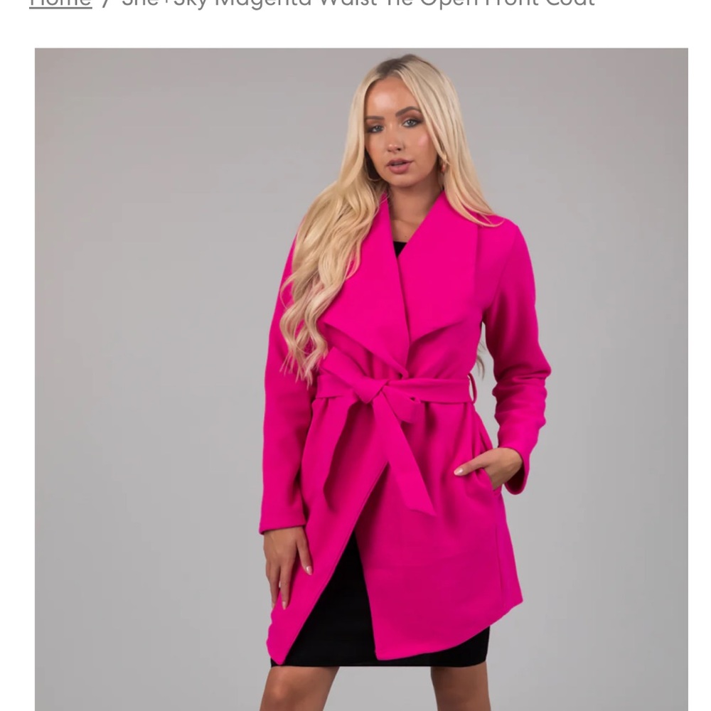 Lime Lush She+Sky Magenta Waist Tie Open Front Coat Hot pink size Small